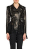 Lace Panel Fitted Moto Leather Jacket