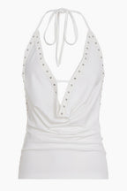 Loose Rivet Draped Neck Halter Top