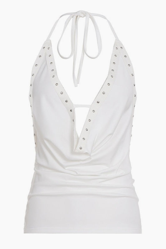 Loose Rivet Draped Neck Halter Top
