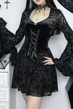 Dark Velvet Gothic Flare Sleeve Bandage Vintage Mini Dress