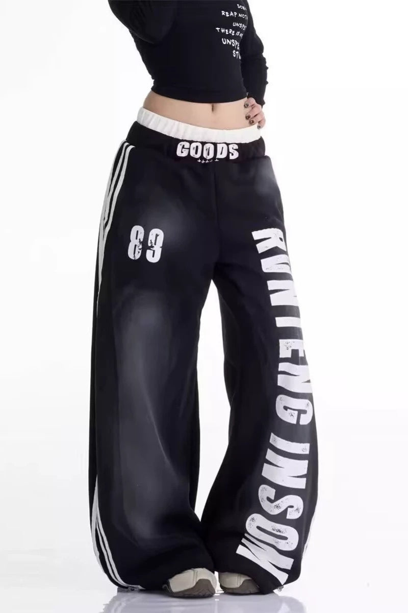 Letter Stripe Curved-Leg Sweatpants