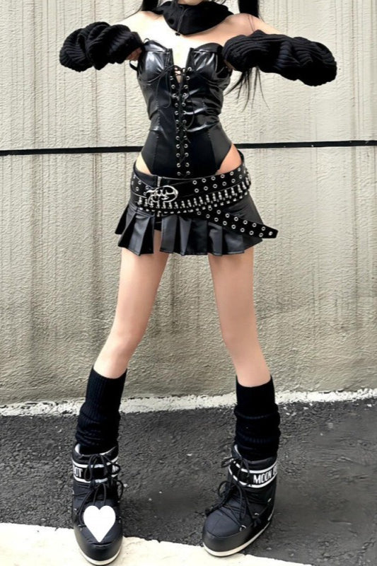 Sexy A-Line Biker Pleated Leather Mini Skirt Secondary image