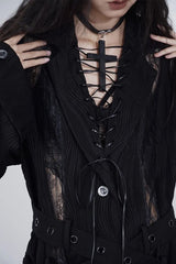 Black Cross Lapel Lace Blouse