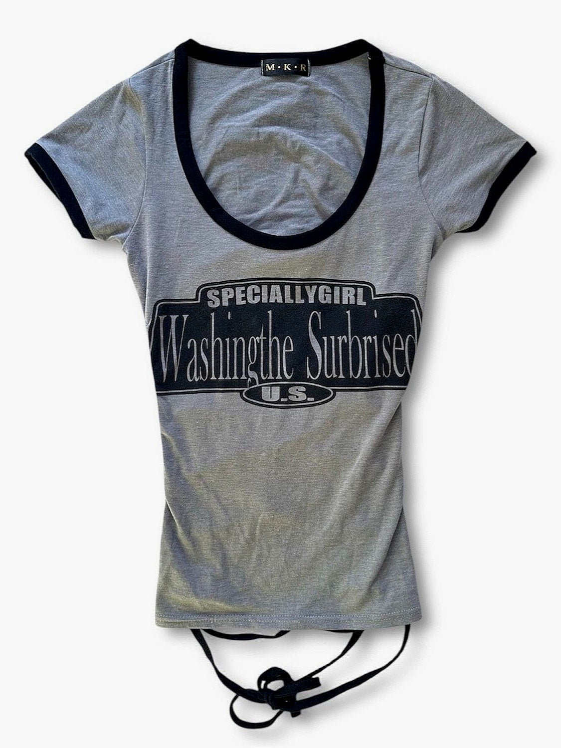 Y2K Grey Black Letter Print Lace-up T-shirt Main image