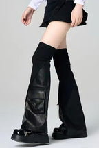 Faux Leather Panel Leg Warmer Socks
