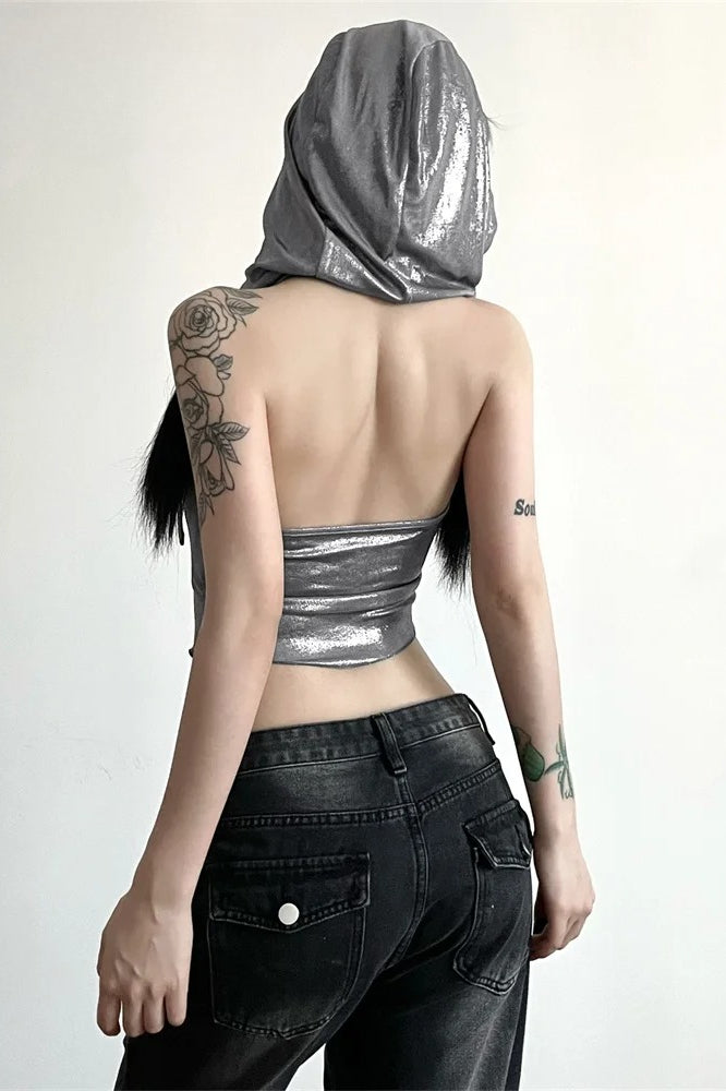 Silver Matte Cyberpunk Crop Top Secondary image