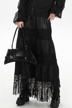 Tassel PU Leather Punk A-Line Slim Skirt