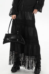Tassel PU Leather Punk A-Line Slim Skirt
