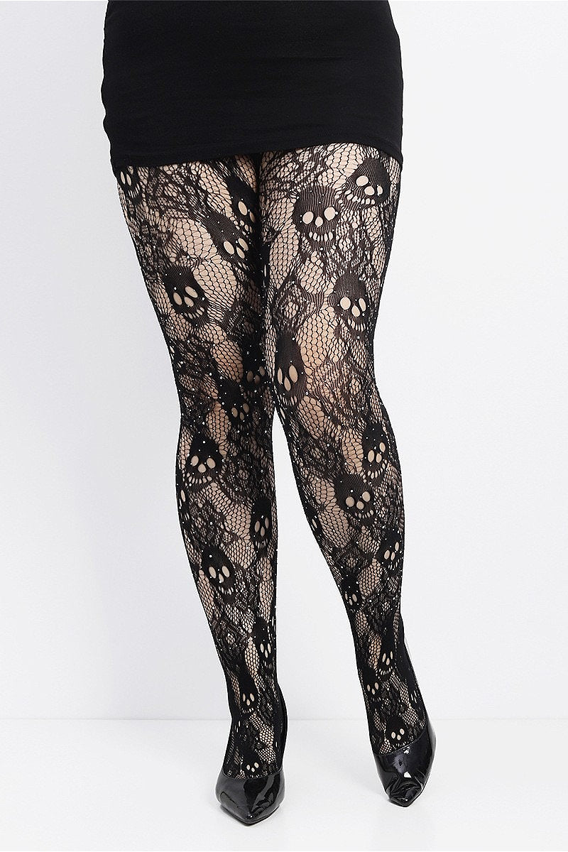 Gothic Skull Rose Fishnet Tights Main image