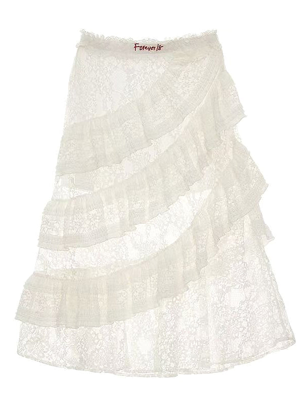 Y2K Retro Lace Tiered Ruffle Mini Skirt