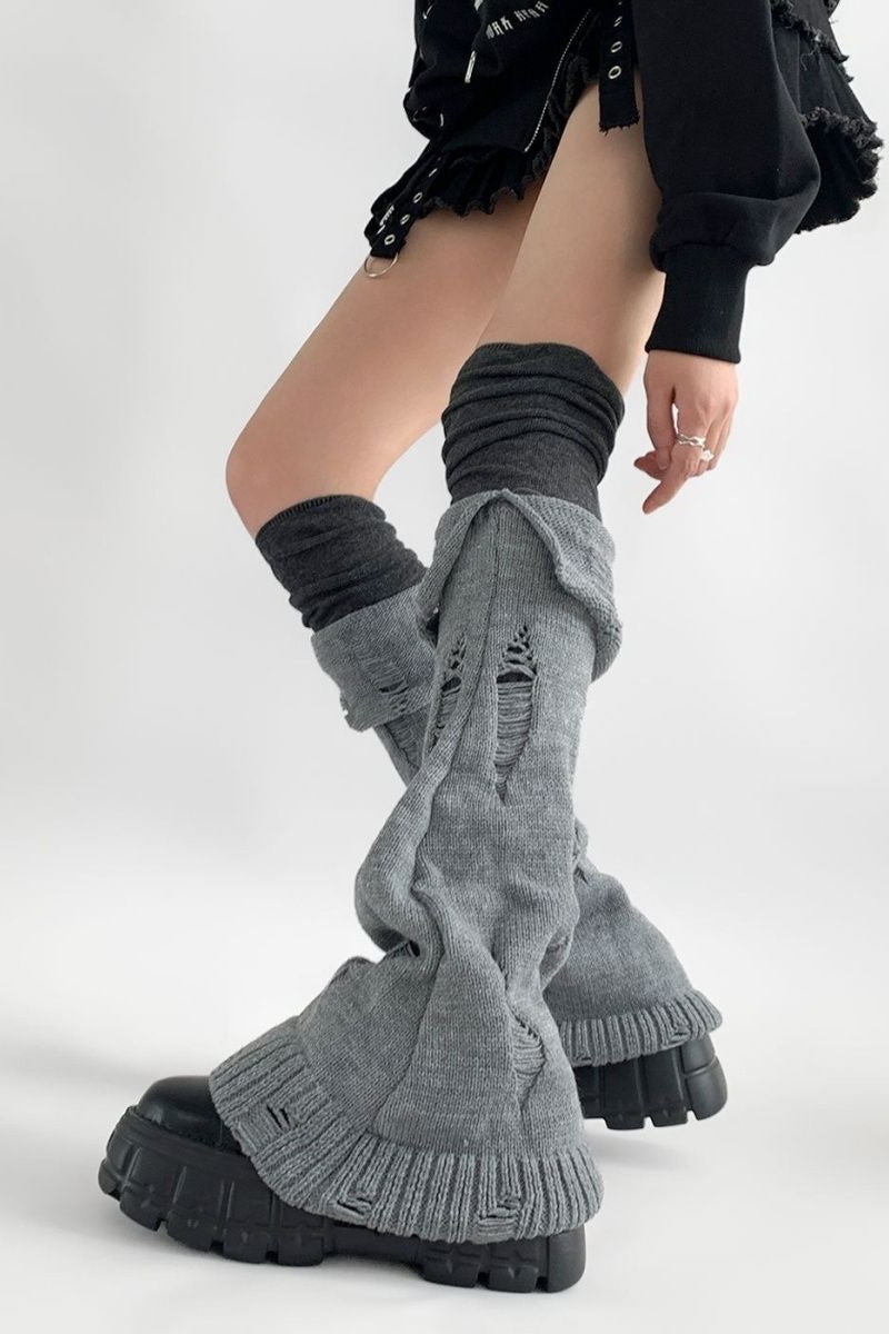 Knitted Cuffed Ripped Y2K Stacked Leg Warmers Secondary image