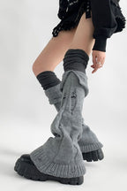 Knitted Cuffed Ripped Y2K Stacked Leg Warmers