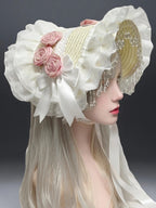 Gothic Lolita Black Pearl Tassel Lace Bow Feather Hat