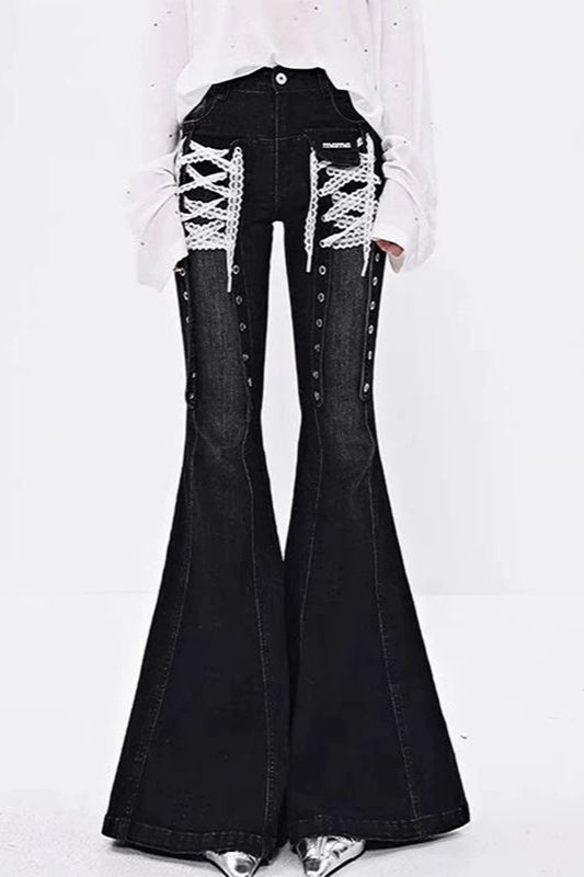 Low-Rise Lace-Up Bootcut Slim Denim Pants Main image