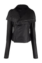 Deconstructed Lapel Waist-fit Short Leather Biker Jacket