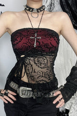 Gothic Flocked Strapless Slim Fit Tank Top