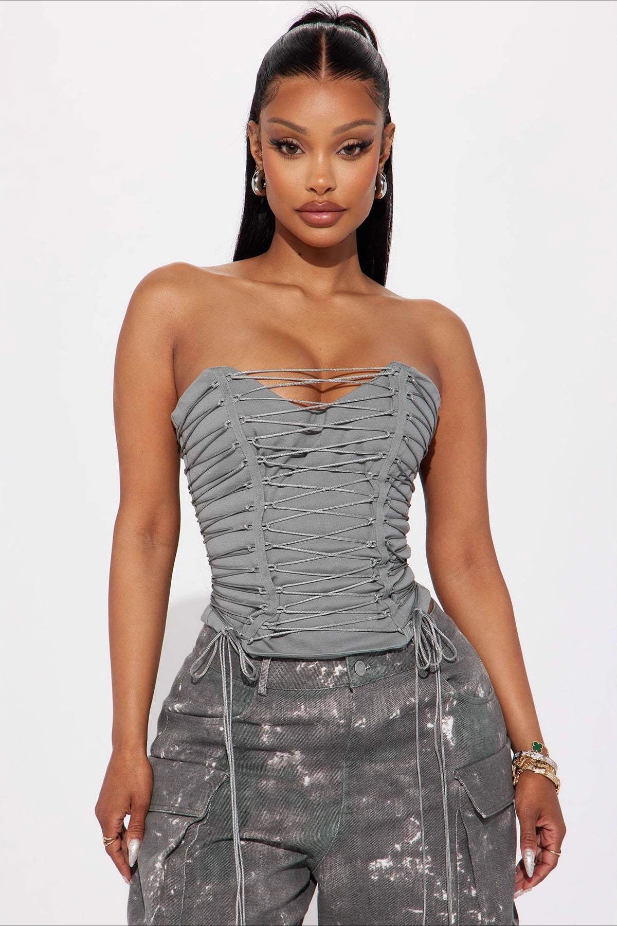 Lace Up Boned Cropped Corset Main image