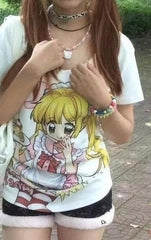 Edgy Harajuku Graphic Fitted Cotton T-shirt