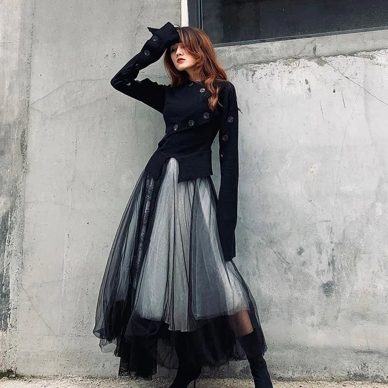 Patchwork Gauze Lace Street Skirt