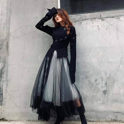 Patchwork Gauze Lace Street Skirt