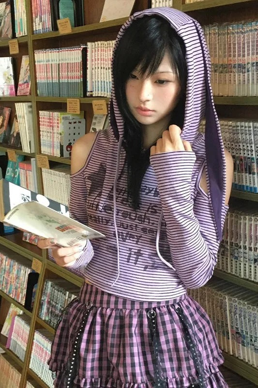 Vintage Y2K Harajuku Purple Striped Knit Top
