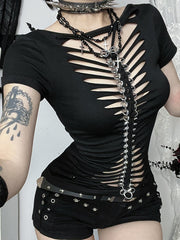 Sexy Slide Buckle Collarbone Chain Mesh Top