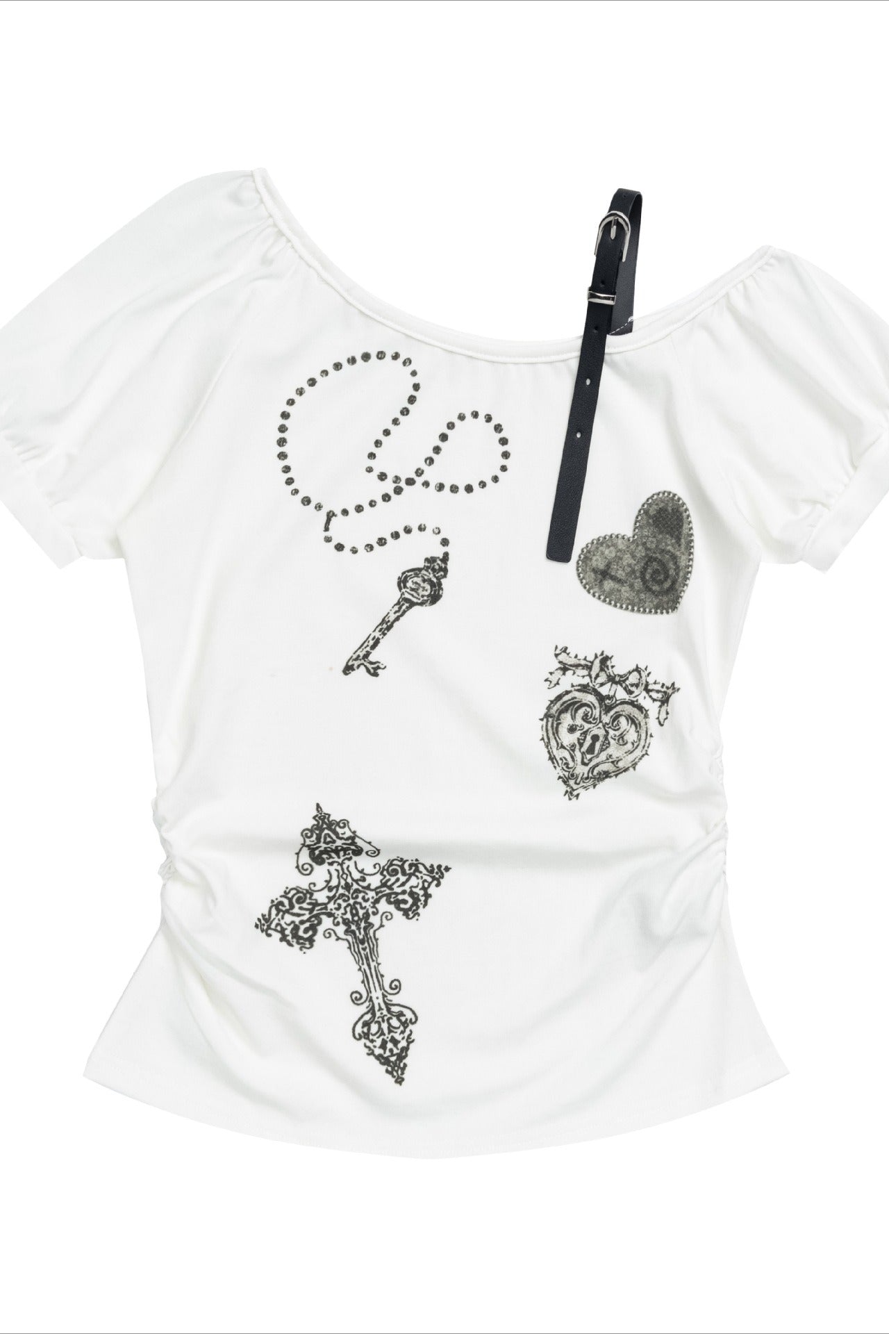 Leather Buckle Ruched Cropped Off Shoulder T-shirt Secondary image