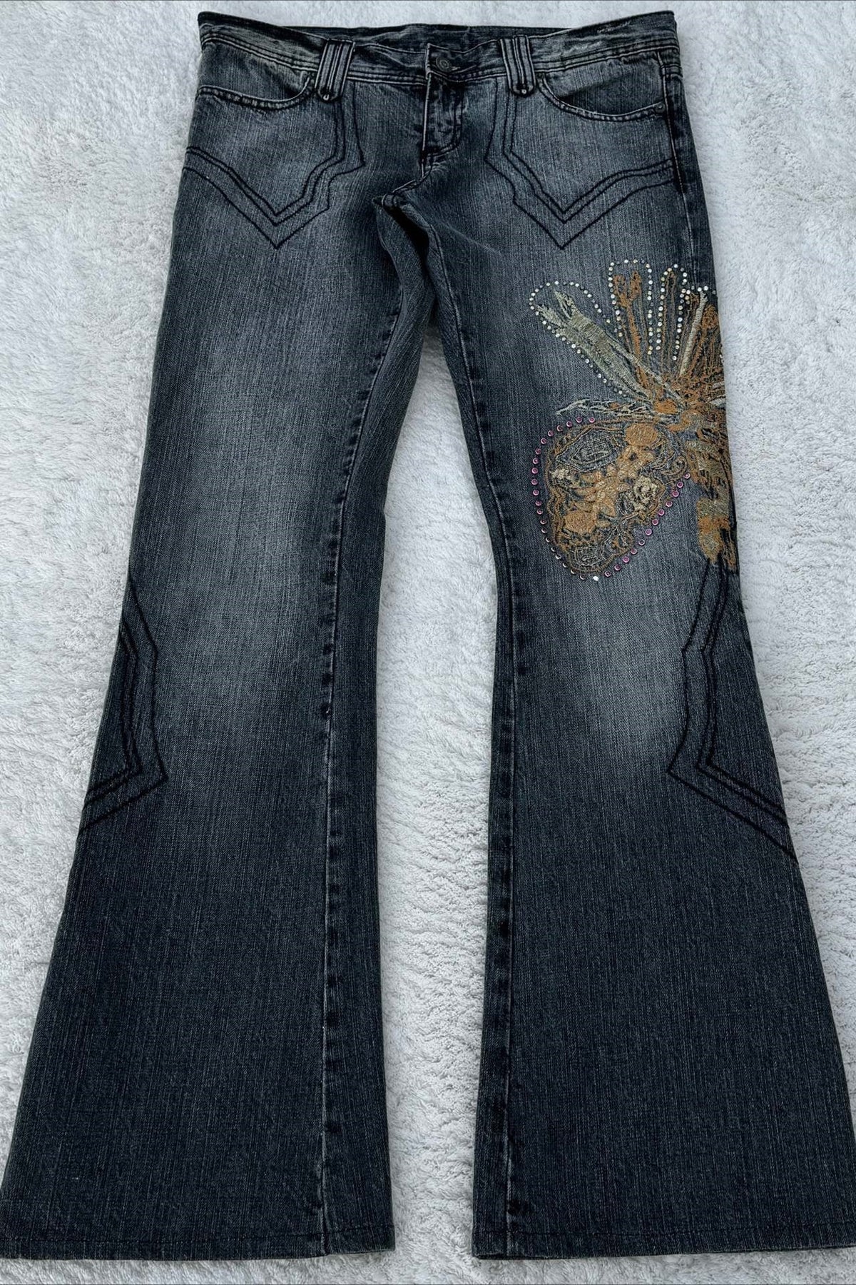 Embroidered Wing Washed Flare Jeans Main image