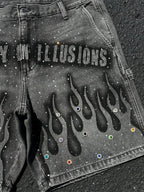 Distressed Rhinestone Embellished Denim Shorts