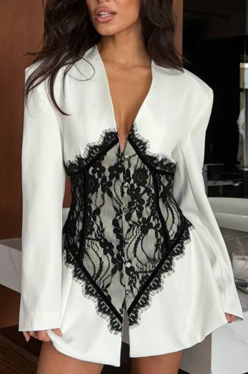 Contrast Lace Corset Panel Coats