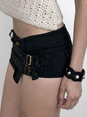 Gothic Punk Buckle Low-Rise Hot Shorts