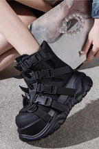 Spiked Strap Platform Combat Boots