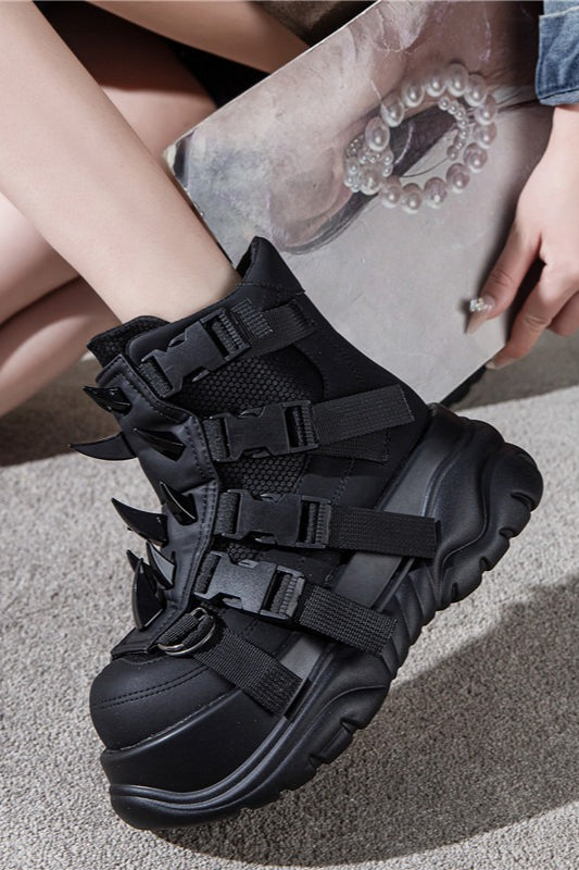 Spiked Strap Platform Combat Boots