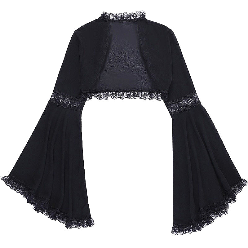 Dark Style Lace Trim Bell Sleeve Coat