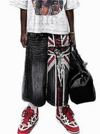 Street Cross Distressed Denim Shorts