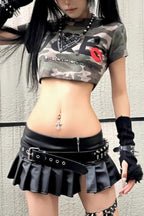 Y2K Distressed Camo Fitted Crop Top