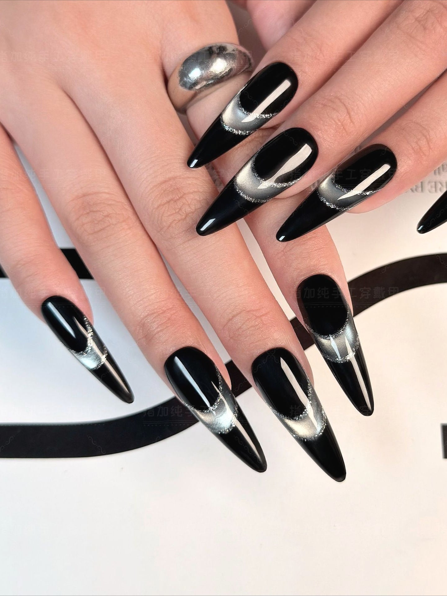 Dark French Line Y2K Press On Nails Secondary image