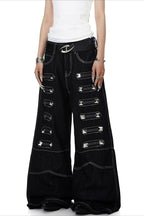 Multi Zip Pocket Wide Leg Cargo Jeans
