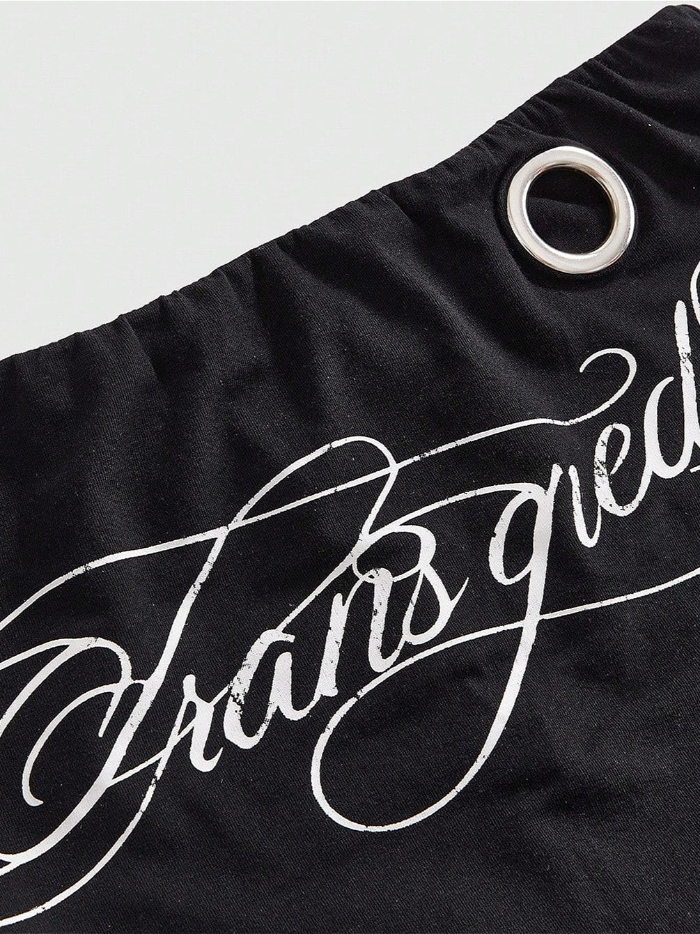 Letter Print Metal Eyelet Skirt