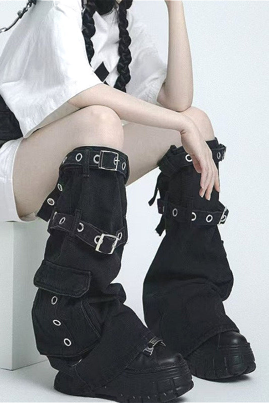Cargo Black Denim Lace Up Socks