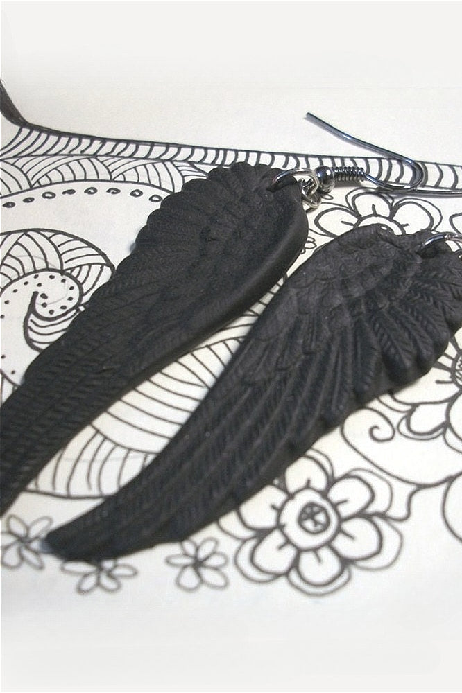 Gothic Matte Black Wings Earrings Main image