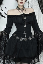 Dark Gothic One Shoulder Shaping Waist Patchwork Slim Mini Dress