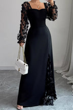 Floral Mesh Sleeve Panel Maxi Dress