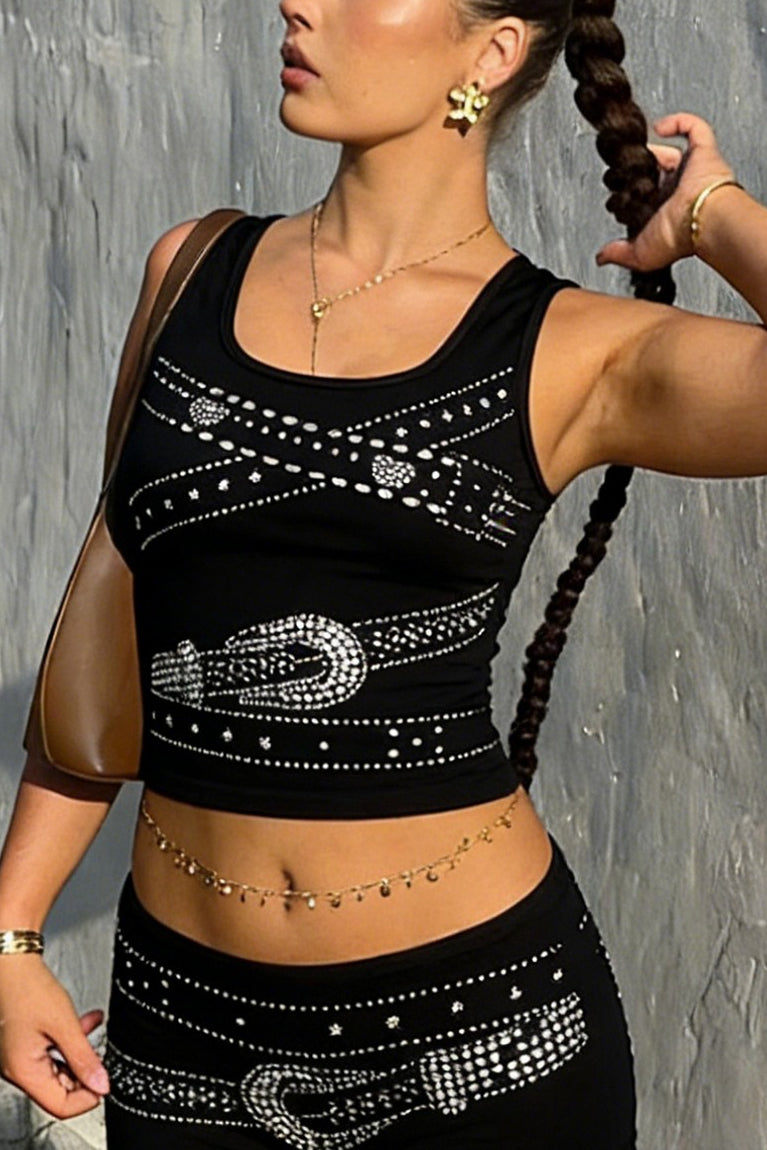 Y2K Rivet Belt Print Camis