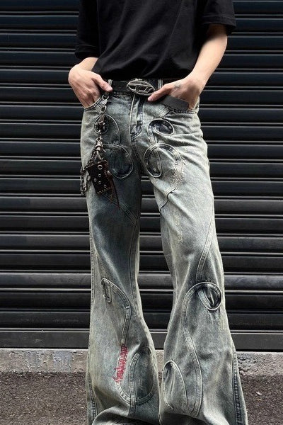 Oval Applique Flare Jeans