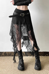 Edgy Gothic Irregular Slim-Fit Midi Skirt