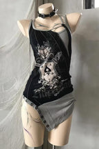 Black Gray Spade Graphic Asymmetric Mini Dress