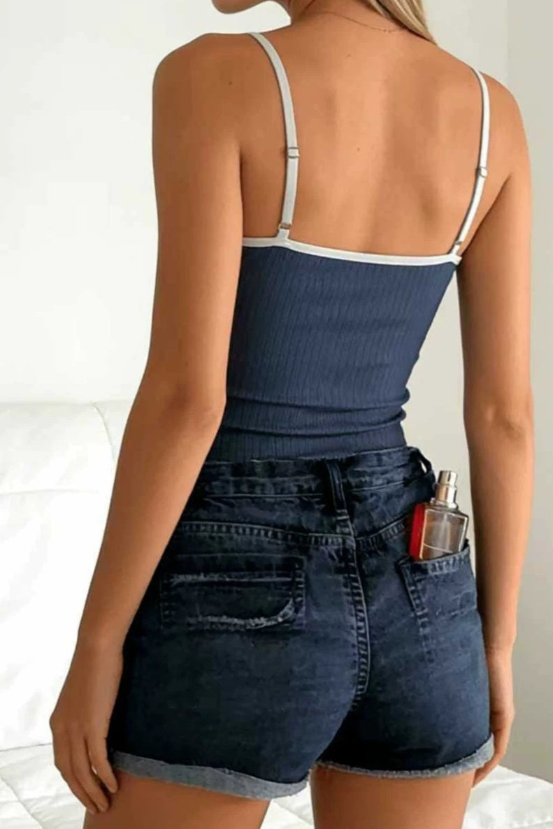 Lace Front Tie Ribbed Tank Top Secondary image