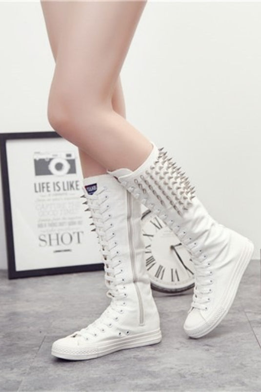 Studded Knee-High Platform Boots