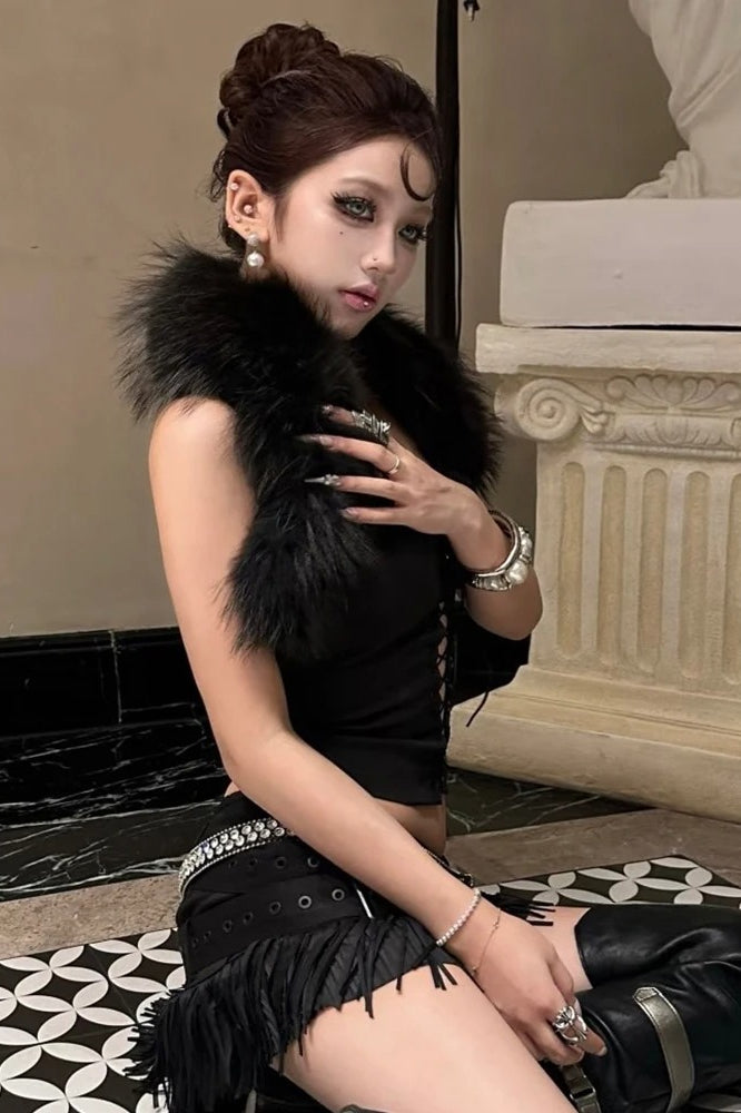 Furry Patchwork Halter Backless Corset Secondary image